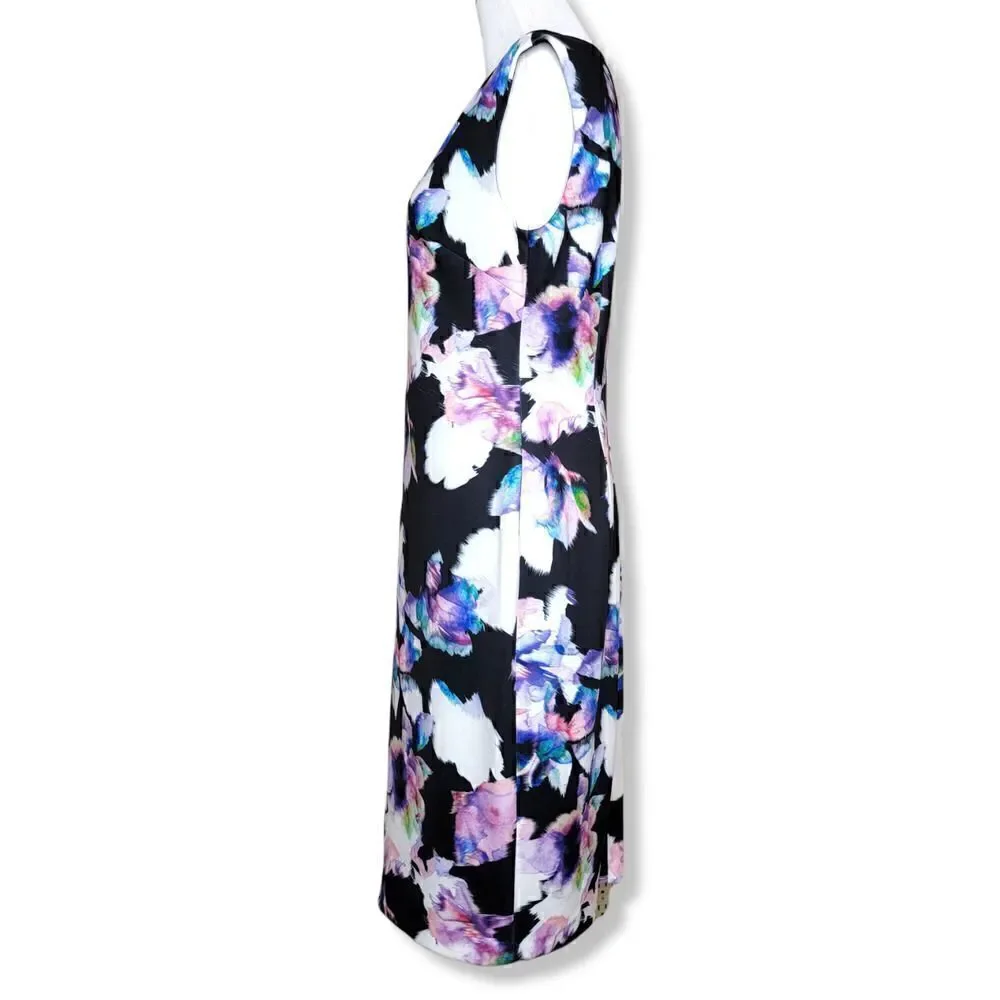 Antonio Melani Floral Sleeveless Sheath Dress Black Purple Size 10
